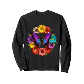 Vibrant Butterfly Wings Botanical Flower Circle Summer Sweatshirt