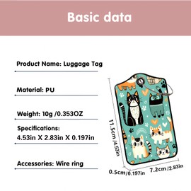 Luggage Tags for Suitcases, 2-Pack PU Leather for Cruise & Travel, Baggage ID Tags with Privacy Cover & Address Card, Durable Metal Ring, Kids Adults Travel Accessories, Cute Cat Print