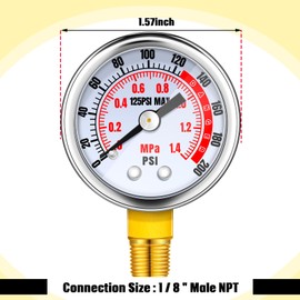 Xuhal 4 Pcs Air Pressure Gauge 1/8'' Male NPT Connection Air Gauge Lower Side Mount 1.57 Inch Dial Air Compressor Gauge for Air Tank Accessory, Waterproof, Stainless Steel Case (0-200 PSI)
