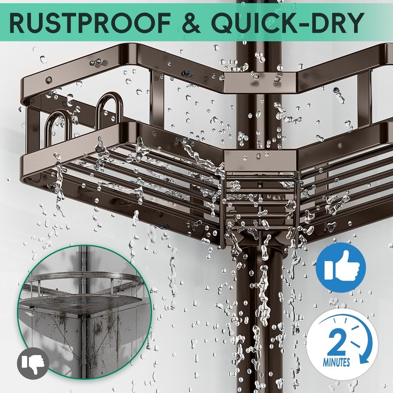 HEVEL Corner Shower Caddy Tension Pole, 4 Tier Adjustable Shower