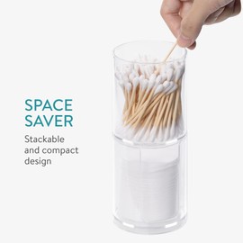 Navaris Cotton Bud Holders - 2 Stackable Clear Plastic Jars with Bamboo Lids - Storage Containers for Cotton Pads, Hair Ties, Small Makeup Accessories
