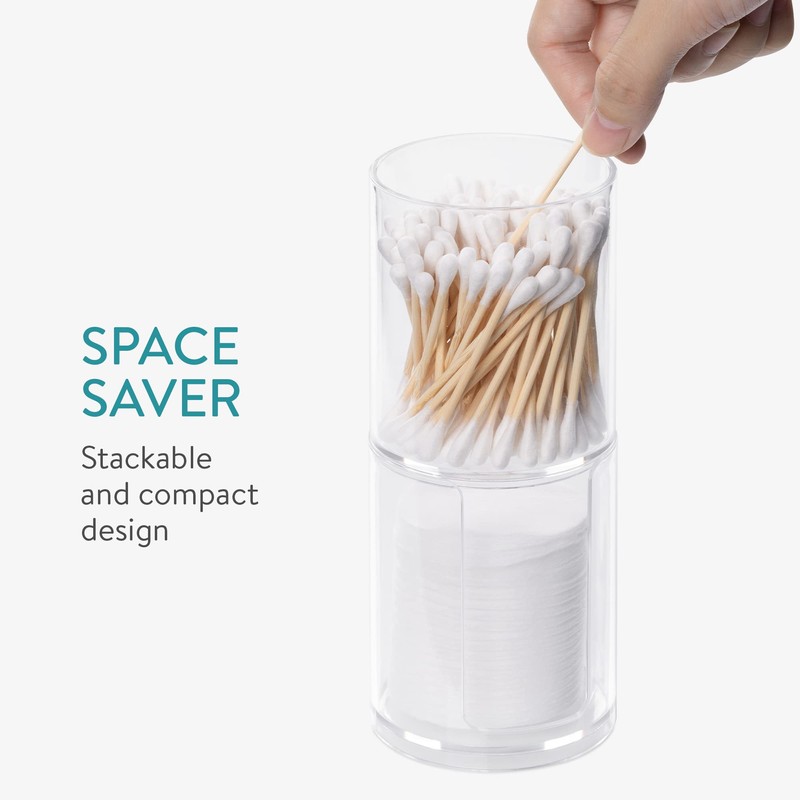 Navaris Cotton Bud Holders - 2 Stackable Clear Plastic Jars