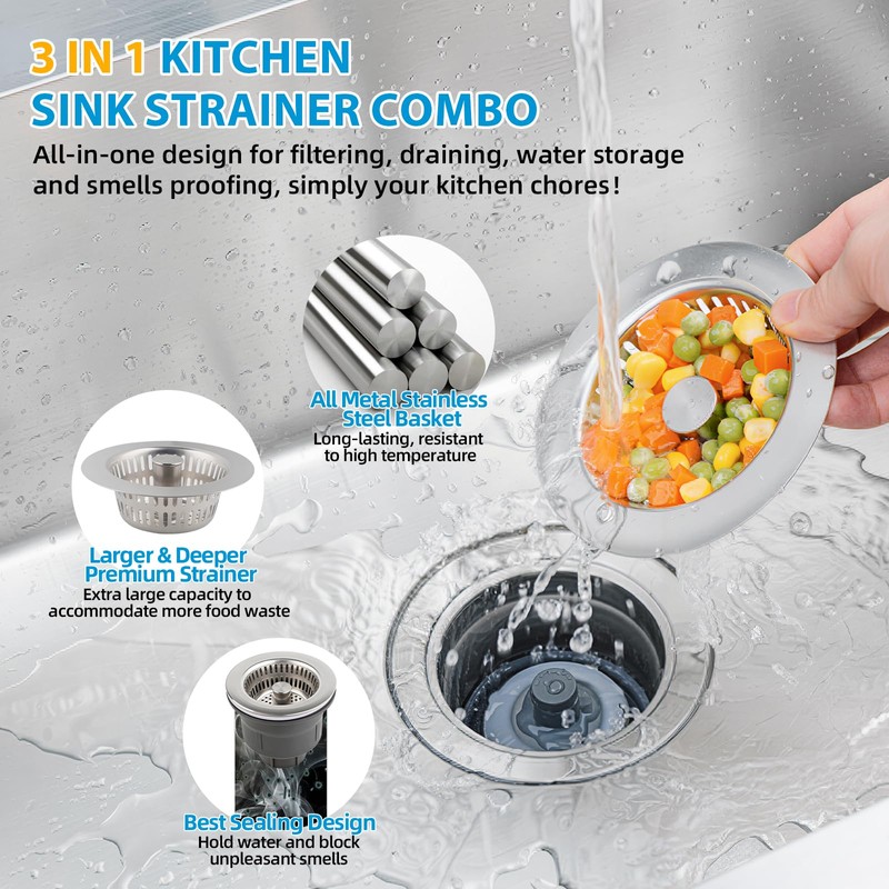 Hibbent Upgraded 3 In 1 Kitchen Sink Drain Strainer and