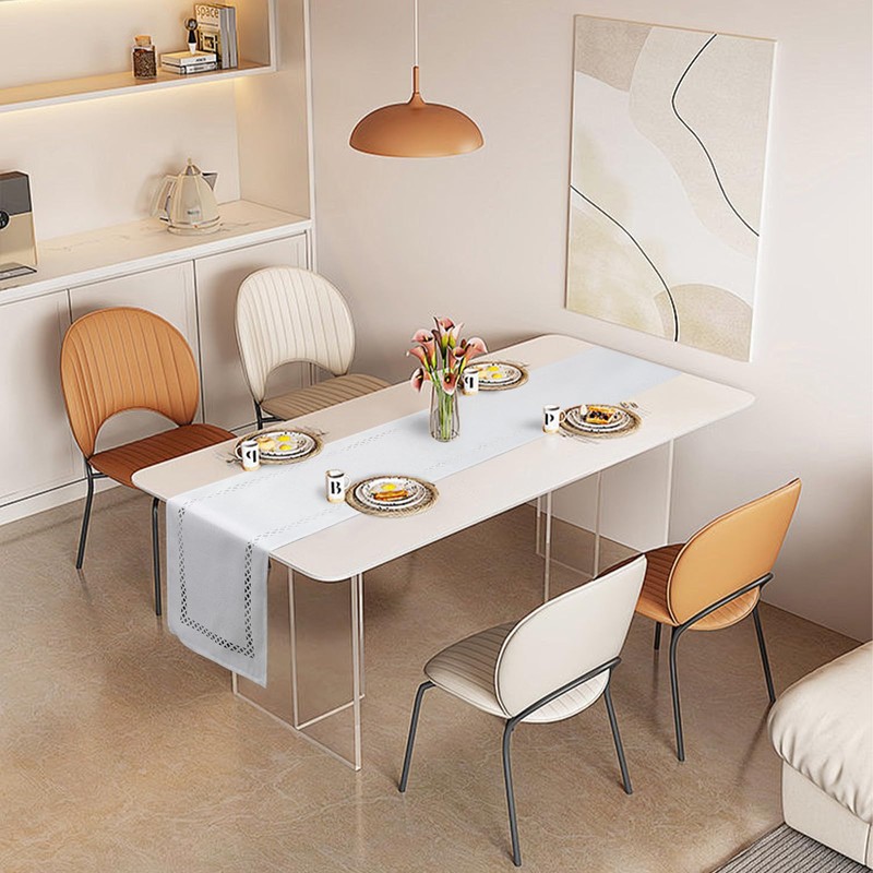 BAZIOE Modern Table Runner White Linen Table Runner Washable Openwork