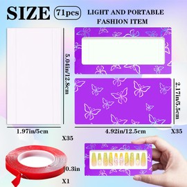 HLQHXWHZT - Juego de 35 cajas de embalaje de uñas vacías a presión, 35 papeles de fondo blanco y 1 cinta de doble cara, juego de cajas vacías para negocios de uñas a presión (negro)