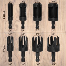 8Pcs Plug Cutters for Woodworking | Wood Plug Cutter Drills Bit Set | Straight and Tapered Taper Cutting Tool 5/8" 1/2" 3/8" 1/4" Hex Shank (Set-1)