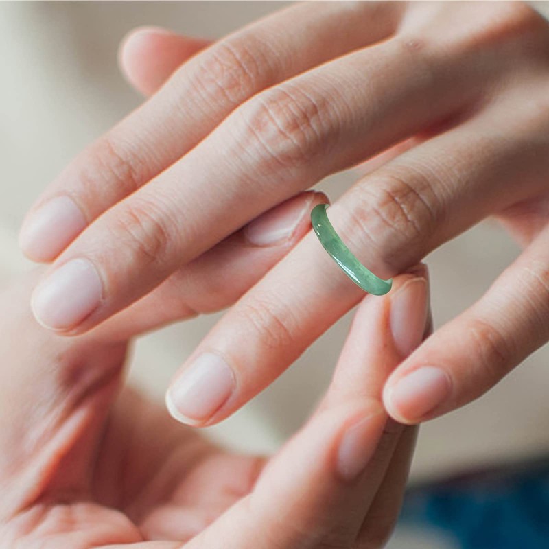 NAHARO Natural Jade Ring for Women,Good Luck Jewelry Natural Green