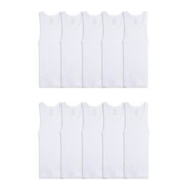 Fruit Of The Loom Boys Eversoft Cotton Undershirts, T Shirts & Tank Tops Underwear, Tank - Boys - 10 Pack - White, Small US