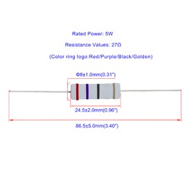 Aopin 27 Ohm Metal Oxide Resistor, ±5% Tolerance Precision 5 Watt Resistor for Electronic Circuits, Alternative Resistors for DIY Projects and Laboratories, 20pcs