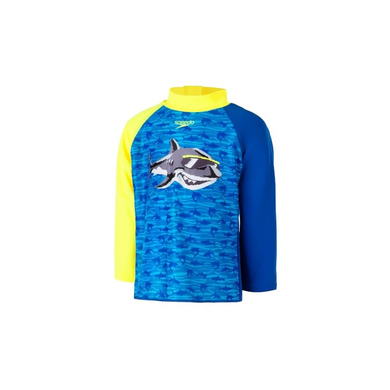 Speedo Boy's Reef Shark Rash Top, Turksh Sea/Hyper Yellow, 3