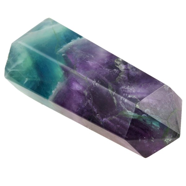 Rockcloud Flourite Healing Crystal Point Faceted Prism Wand Carved Reiki Stone Figurine