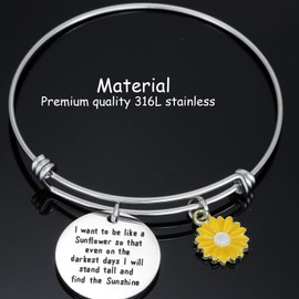 Kivosliviz - Pulseras de girasol para mujer con texto "I Want to be Like a Sunflower so That Even on the Darkest Days I Will Stand Tall and Find The Sunshine - Pulsera de girasol, regalo de joyería, sunflower bracelet, Acero inoxidable