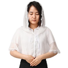 BLESSUME 1pc Women Hood Chapel Veil Classic Mantilla Soft Lace Chapel Veil (White Hood Cloak Wrap)