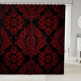 Feelyou - Juego de cortina de ducha estilo clásico de damasco floral oriental antiguo, para adultos, 182 x 182 cm, gótica, bohemia, bohemio, accesorios de baño exóticos