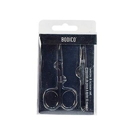 Bodico Eyebrow Tweezers and Stainless Steel Scissor Set, 3.1 x 5.1 inches, Silver 0.07 pounds