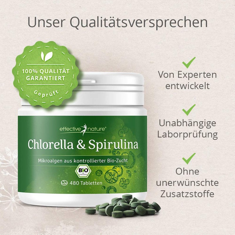 Spirulina Chlorella Pellets - 480 Algae Tablets - 100% Natural