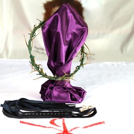 LYFOOHEART Crown of Thorns, Whip, Dice, Purple Cloth, and Wooden Piece for Religious Observance and Decoration for Good Friday & Easter Theme Set, Church Play Prop