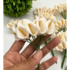 RBN Artificial Mini Calla Lily Flower Heads Fake Floral Bouquet Crafts Scrapbooking Garden Wedding DIY Bridal Garland Clips Party Favors - 144pcs (Ivory)