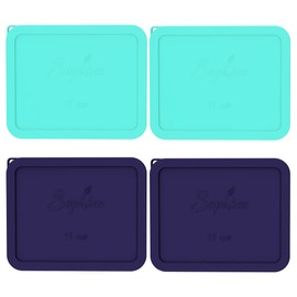 Sophico 11 Cup Rectangle Silicone Storage Cover Lids Replacement for Pyrex 7212-PC Glass Bowls, Container not Included (MINT-NAVY BLUE)