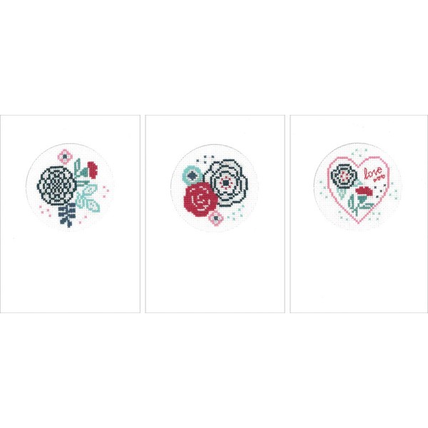 Vervaco PN-0156951 18 Count Modern Flowers Greeting Cards on Aida Counted Cross Stitch K(Set of 3), 4.2" by 6", Multicolor