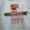 24Pcs Pink Yellow Press on Nails Short Almond QUNQINLI French
