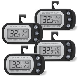 FAHZON Digital Frigerator Thermometer 4 Pack, Thermometer Refrigerator with Large LCD Screen, Stand and Magnetic Back, for Room,Kitchen-Black