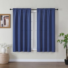 Gwine Blue Curtains for Living Room 54 inches Long 2 Panels, Light Filtering Faux Linen Textured Rod Pocket Curtains, Window Treatments Farmhouse Curtain for Bedroom, Each 40" Wx54 L, 2PCS
