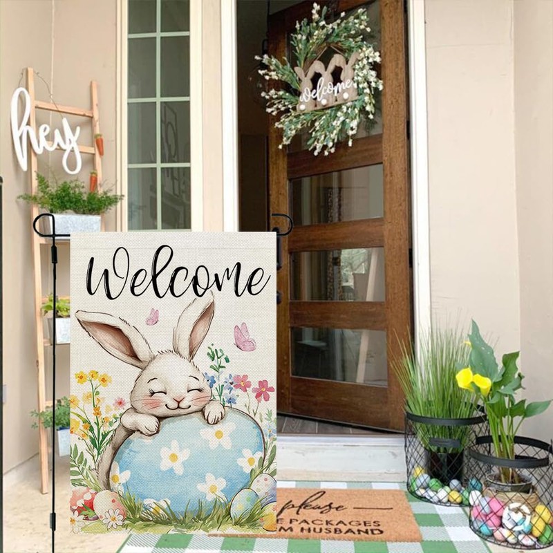 CROWNED BEAUTY Easter Bunny Garden Flag 12x18 Inch Double Sided