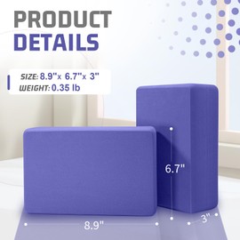 Yoga Blocks Set of 2, Yoga Bricks Supportive EVA Foam Soft Non-Slip Surface for Yoga, Pilates, Meditation - 2 Pack (Slate Blue)