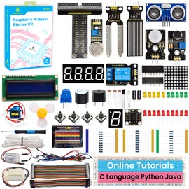 KEYESTUDIO Basic Starter Kit for Raspberry Pi 5 4 3 3B/2B/B+, with Tutorials C Language Python Java Code, Learn GPIO Breakout Electronics Components and Programming for Raspberry Pi Beginners