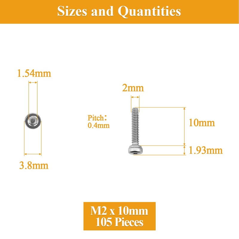 105 Pieces M2 x 10mm Socket Head Cap Screws, Thread