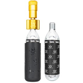 Peaty's Holeshot CO2 Tyre Inflator Kit 16g - Premium Unique Compact Straight-Line Design for Maximum Airflow & Rapid Inflation, 2x16g CO2 & Freeze Protector Sleeve, Road & Gravel Bike (16g) Gold