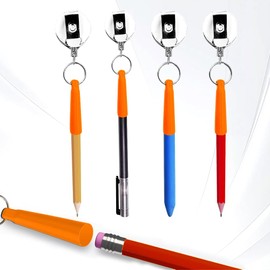 Zeluga 25-514 6pcs Retractable Pull Pen Pencil Holder with 26'' Steel Pull Wire, Elastic Silicone Lanyard Pen Holder, Orange