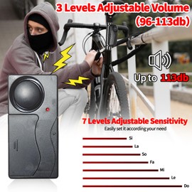 HoneTeek Bike Alarm with Remote, Car Alarm for Theft with Sound 113db, Bicycle Motorcycle Accessories, Car Alarm System for E-Bike Vehicle, Wireless Vibration Motion Sensor for Car Security