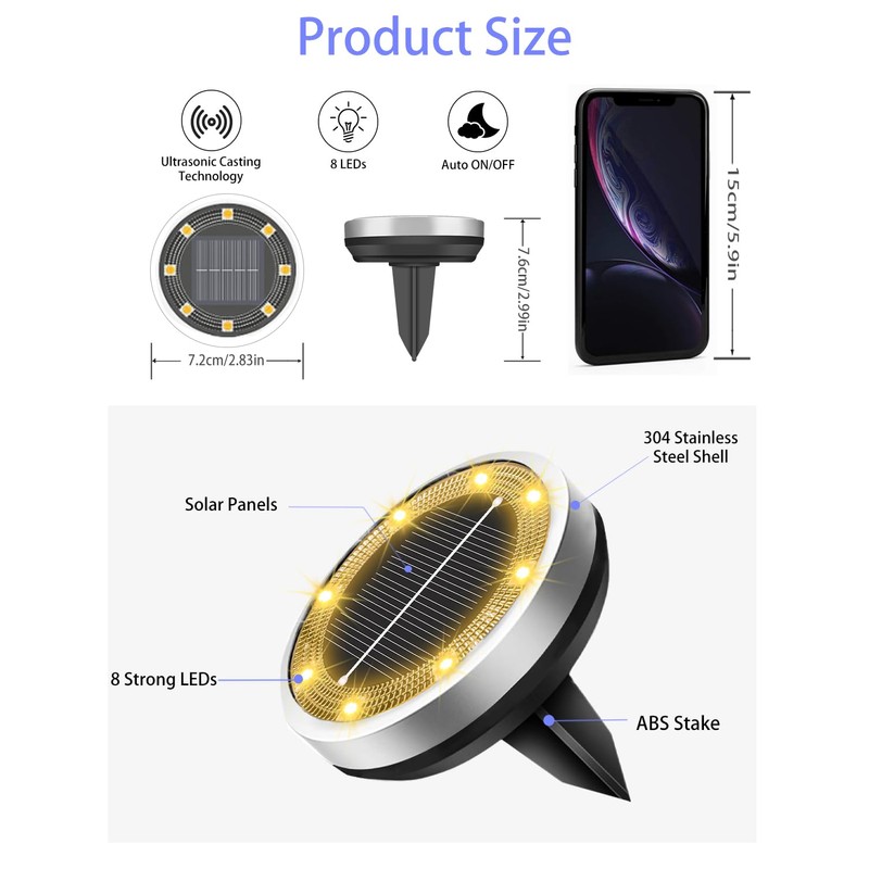 Solar Lights Outdoor Waterproof, 8 Pack 8 LED, Thickened Stainless
