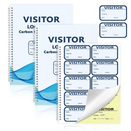 3 Pack of 450 Visitor Badges Registry Log with Carbon Copy Visitor Stickers Letter Size Visitor Log Book Extras Protecting Privacy Pages Spiral-Bound Self Visitor Badges Guest Register Book(3)