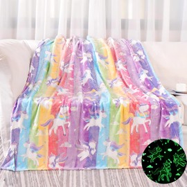 LXTOPN Glow in The Dark Blanket, Unicorn Throw Blanket Soft Flannel Fleece Blanket, 130 x 150 cm All Season Blanket for Kids Girls Boys Adults Gifts (‎Rainbow-2#, 130x150cm)