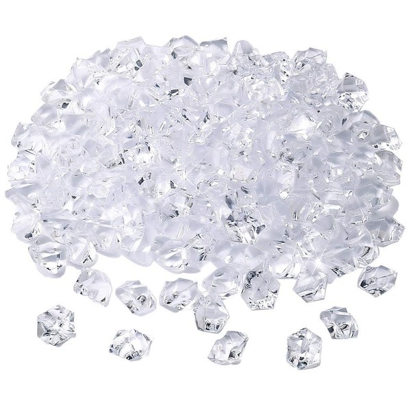 kuou 150Pcs Clear Fake Crushed Ice Rocks, Fake Crystal Rock Ice Sparkly Rocks Fake Diamonds Plastic Ice Cubes Gems for Vase Fillers Table Decoration Wedding Display DIY Arts Crafts