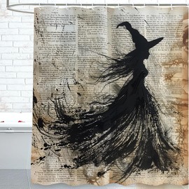 cromcu Witch Shower Curtain with 12 Hooks Waterproof Polyester Witch Decorative Bathroom Curtain Set for Bathroom Witch Décor 72"x72" Machine Washable
