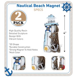 CoTa Global Lighthouse Refrigerator Nautical Beach Magnets Set of 2 - Assorted Resin Beach Design, Fun and Cute Ocean Magnets for Kitchen Fridge, Locker, Home Decor & Office Decor Novelty - 2 Pack