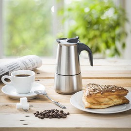 Coffee Fox® Espressokocher aus Edelstahl - Kaffeebereiter Kaffeekocher Espresso-Kanne (6 Tassen - 300 ml)