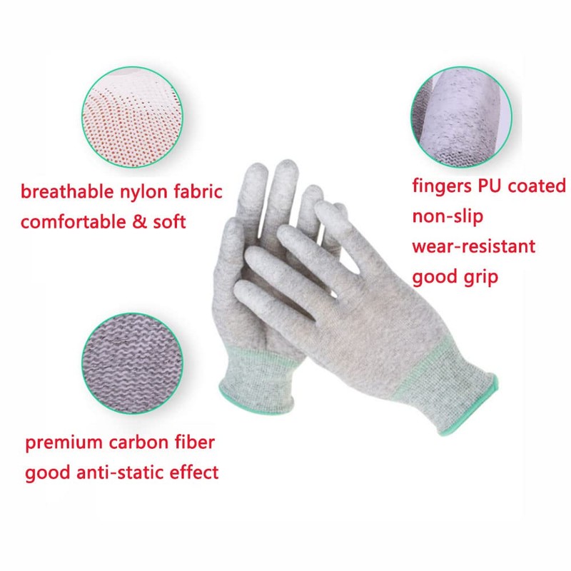 Anti Static Gloves, PU Carbon Fiber Finger Dipped Gloves Breathable