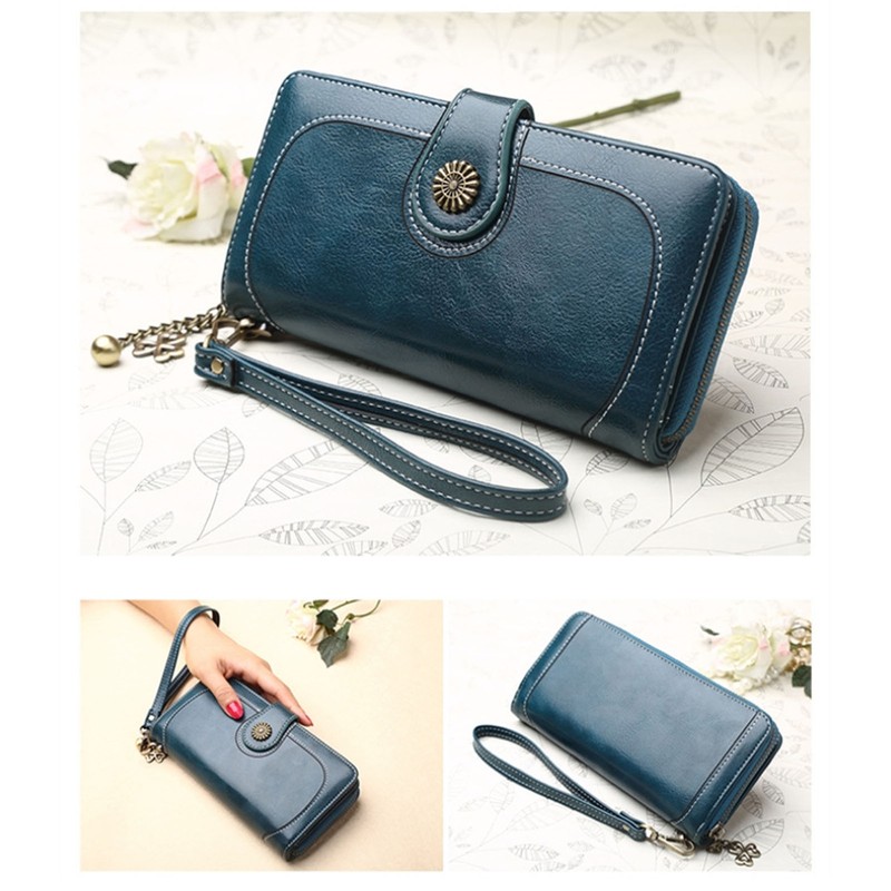 Women PU Leather Credit Card Holder Large Capacity Wallet Zipper