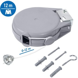 Tatkraft art moon Long Washing Line, Retractable Clothes Line Outdoor, Heavy Duty, Extending 12m, Rustproof Steel, Plastic