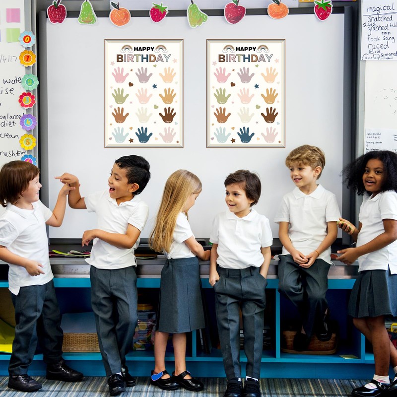 FYSUIMU 2Pcs Happy Birthday Poster Chart Bohemian Handprint Birthday Calender