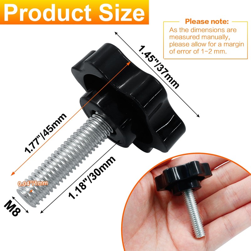 BokWin M8x30mm Hex Shaped Clamping Knob,2 Pack Thread Knob Tightening