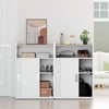 Adjustable Storage Cabinet with Sliding Doors, Multi-Functional Organizer with 2-Tier