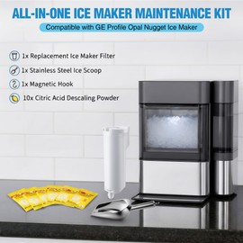 Gulfmew Ice Maker Maintenance Kit Compatible with GE Opal Nugget Ice Maker, Water Filter Replacement, 10 Pack Citric Acid Descaling Powder, Stainless Steel Scoop with Magnetic Hook