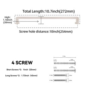 BUKOBYHE 10 Pack 10 Inch Kitchen Cabinet Handles Brushed Satin Nickel Cabinet Pulls Silvery Drawer Pulls Zinc Alloy Kitchen Hardware