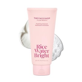 The Face Shop Rice Water Bright Foaming Facial Cleanser with Ceramide, Gentle Face Wash for Hydrating & Moisturizing, Vegan Face Cleanser, Makeup Remover